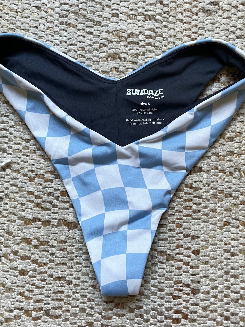 Sundaze Blue & White Check High-Cut Bikini Bottom